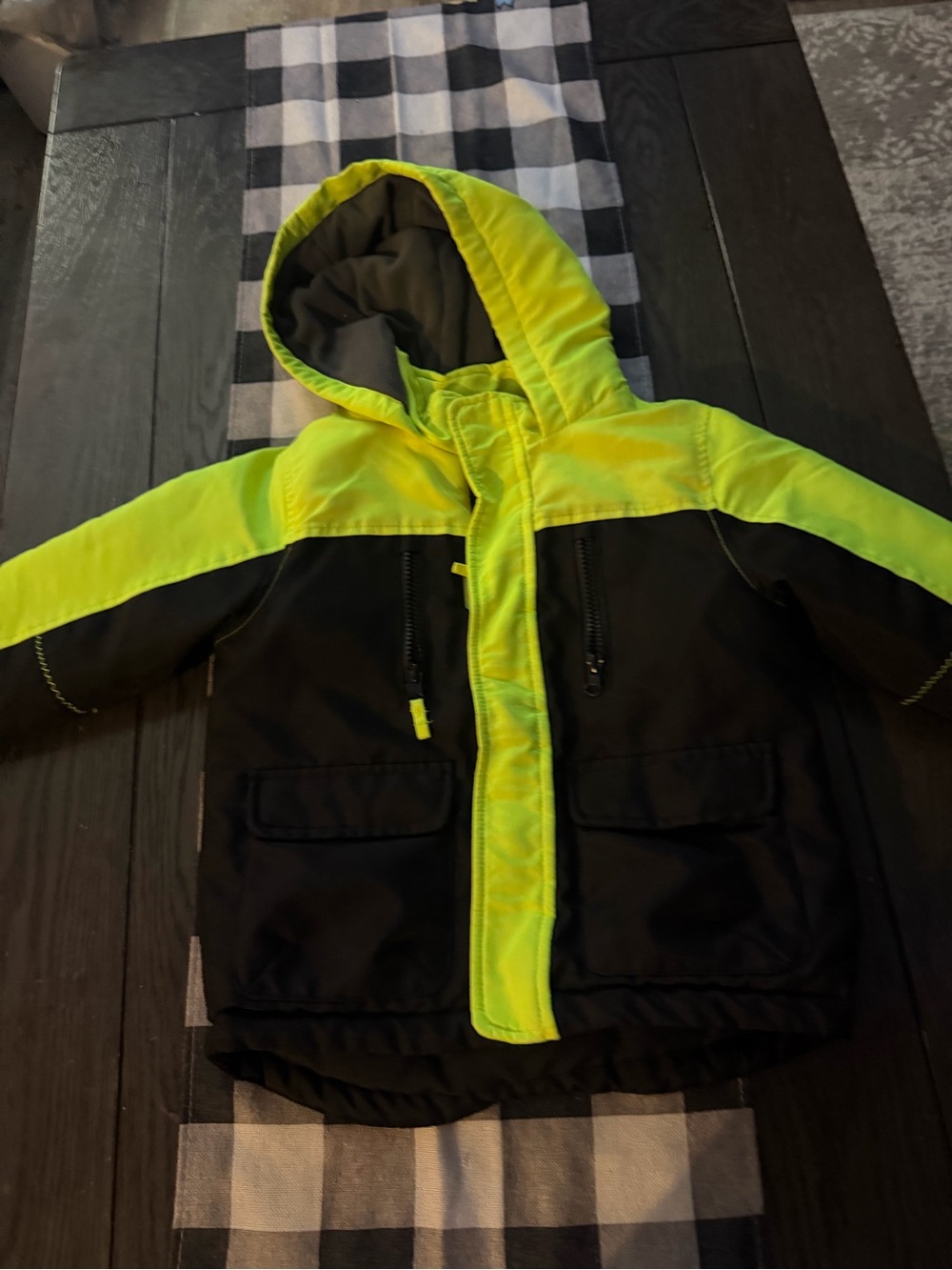 Wonderkids Black & Neon Yellow Hooded Puffer Jacket
